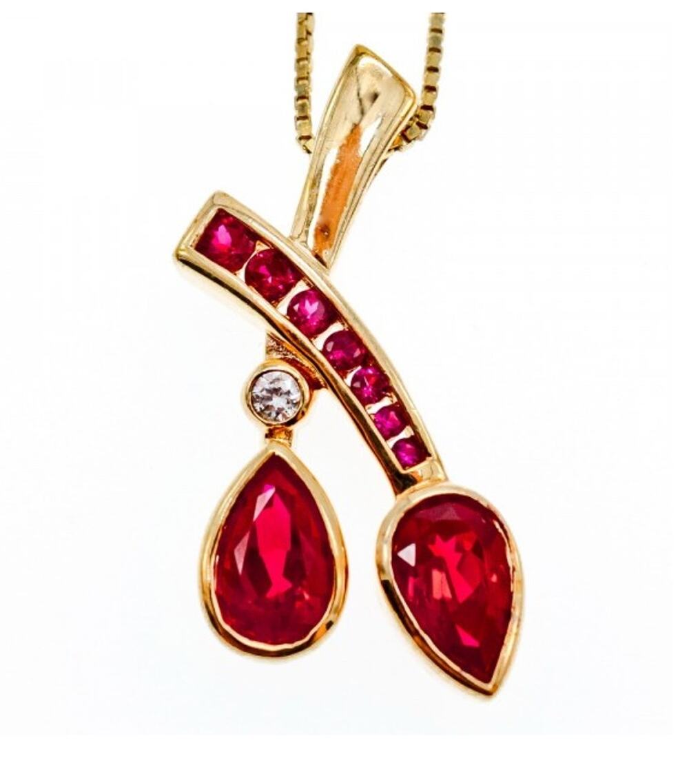 925 Sterling Silver Gold Plated Rubellite & CZ Chain With Pendant